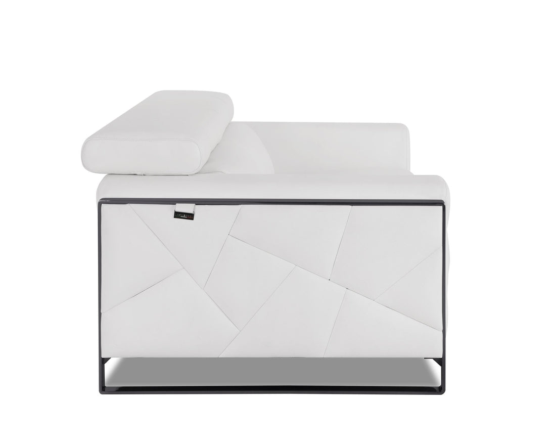 Divanitalia 903 Loveseat in White Leather - Side View of Loveseat on a White Transparent Background
