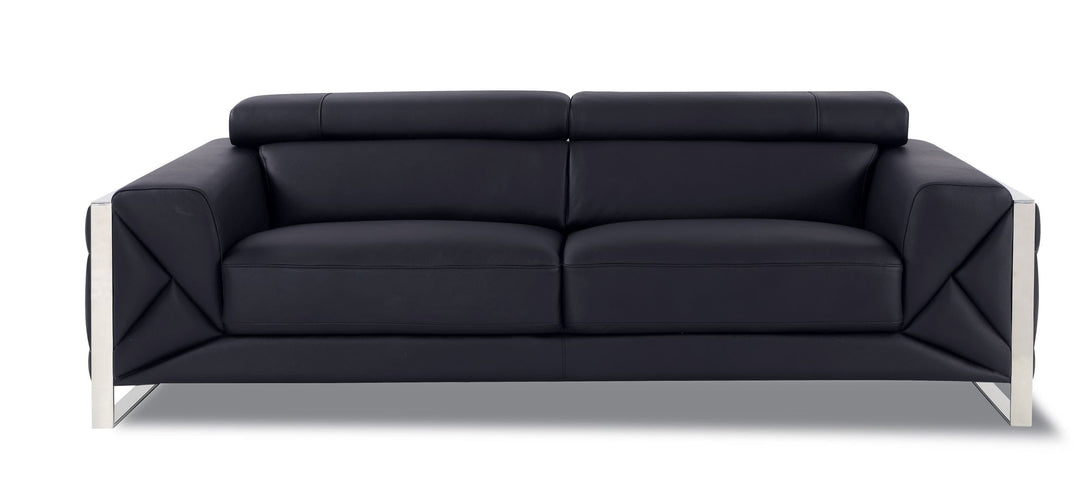 Divanitalia 903 Sofa in Black Leather - View of Front of Sofa on a White Transparent Background