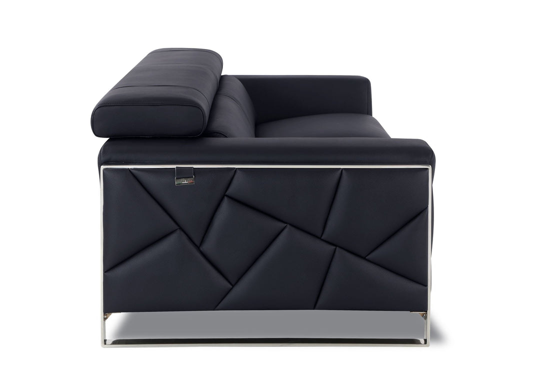Divanitalia 903 Sofa in Black Leather - View of Left Side of Sofa on a White Transparent Background