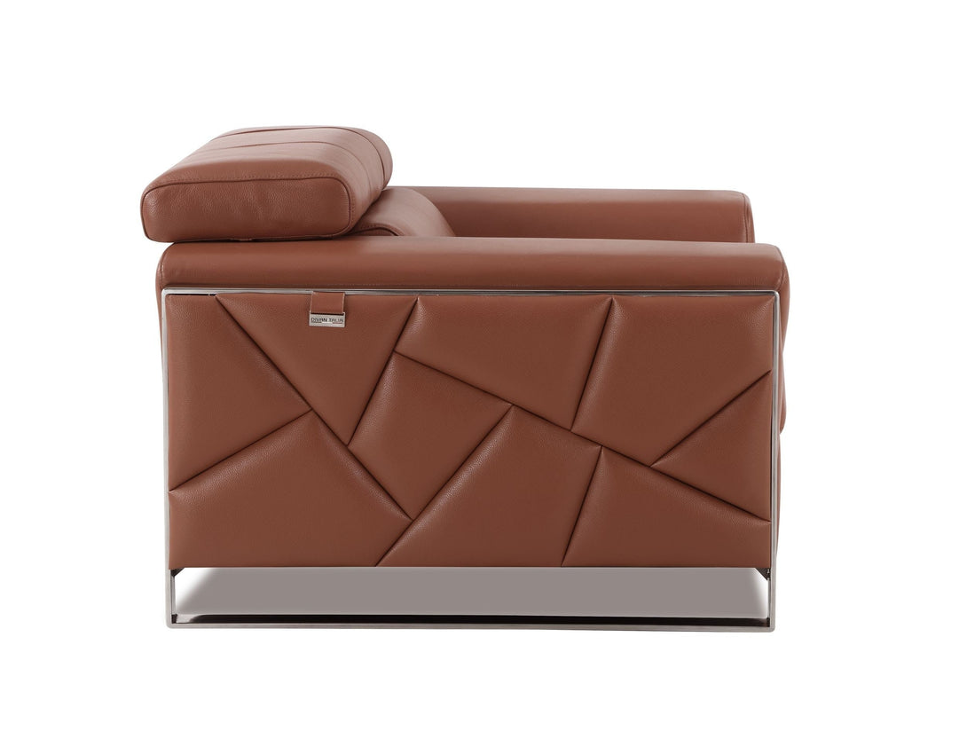 Divanitalia 903 Chair in Camel-Color Leather - Side View of Rear of Chair on a White Transparent Background