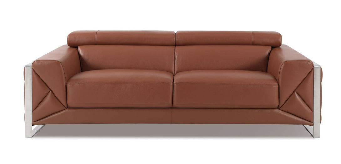 Divanitalia 903 Sofa in Camel-Color Leather - View of Front of Sofa on a White Transparent Background