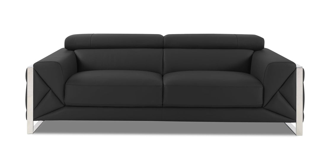 Divanitalia 903 Sofa in Black Leather - View of Front of Sofa on a White Transparent Background