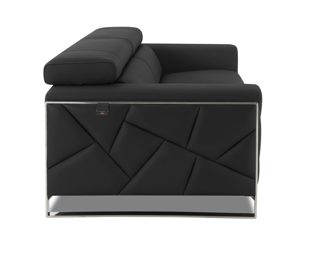 Divanitalia 903 Sofa in Black Leather - View of Left Side of Sofa on a White Transparent Background