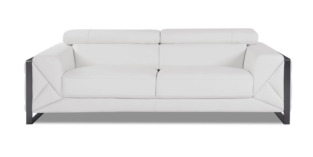 Divanitalia 903 Sofa in White Leather - View of Front of Sofa on a White Transparent Background