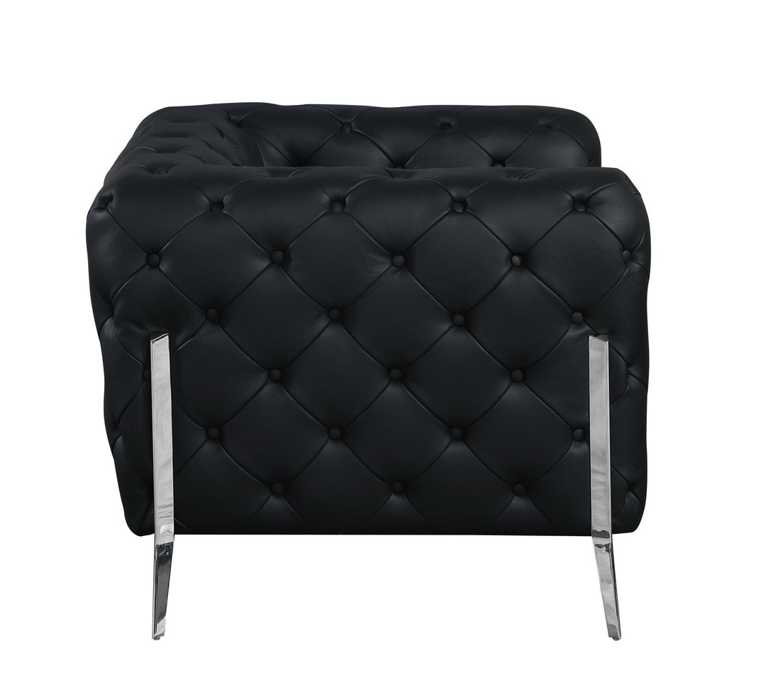 Divanitalia 970 Living Room Set in Black Italian Leather - Side Profile View on White Transparent Background 2
