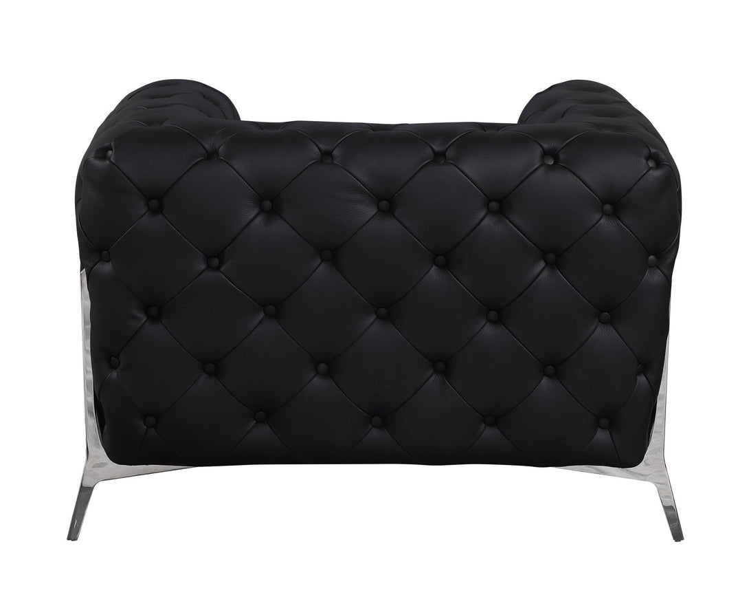 Divanitalia 970 Chair in Black Italian Leather - Rear View of Chair on White Transparent Background