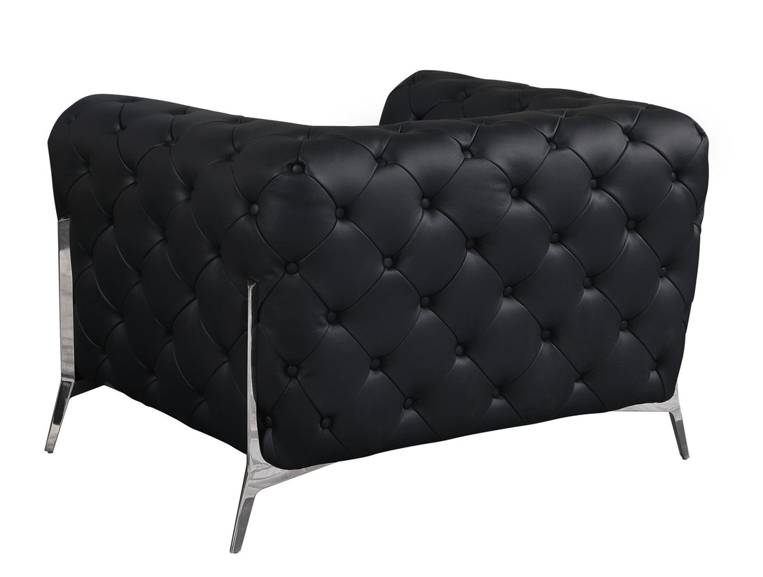 Divanitalia 970 Chair in Black Italian Leather - Angled Rear View of Chair on White Transparent Background