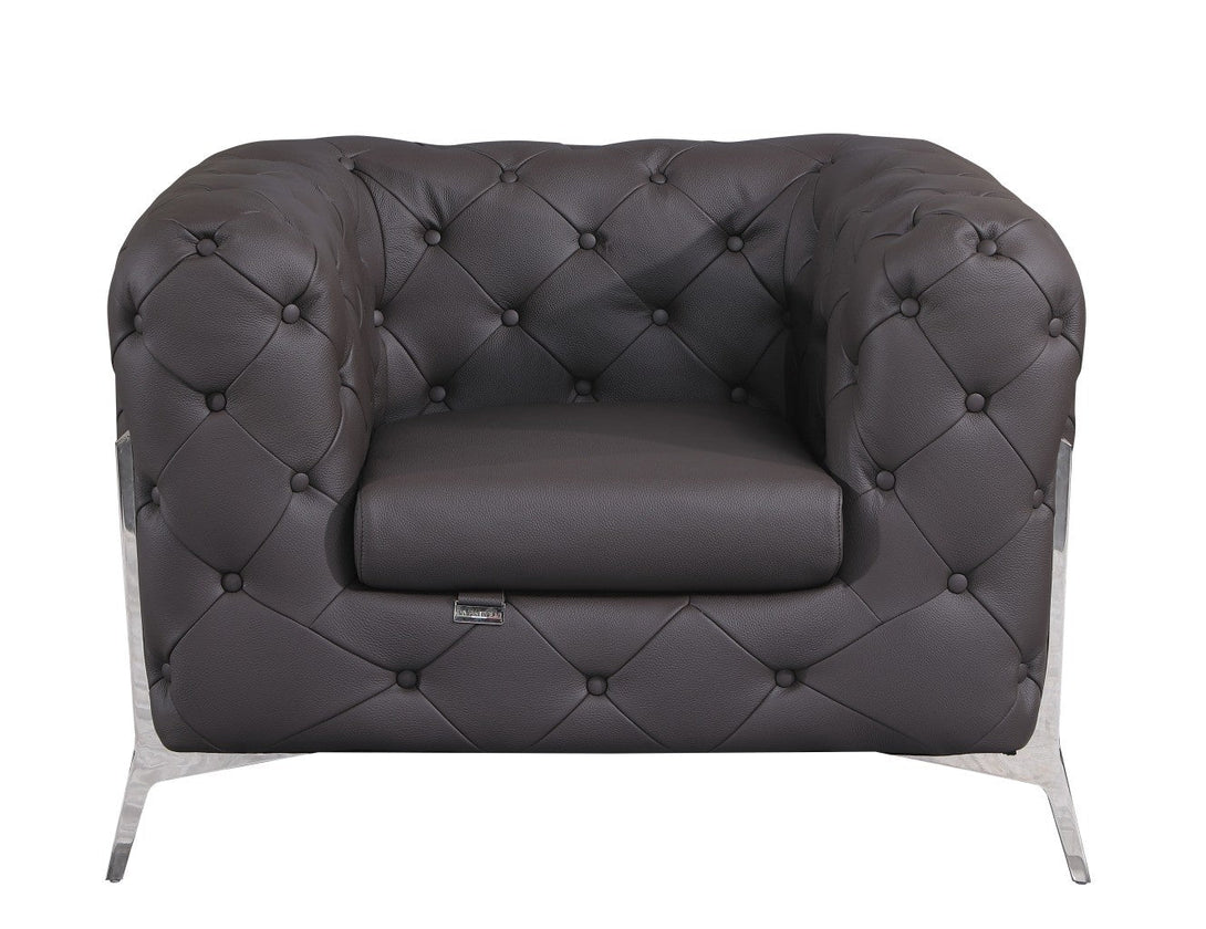 Divanitalia 970 Chair in Brown Italian Leather - Front View of Chair on White Transparent Background