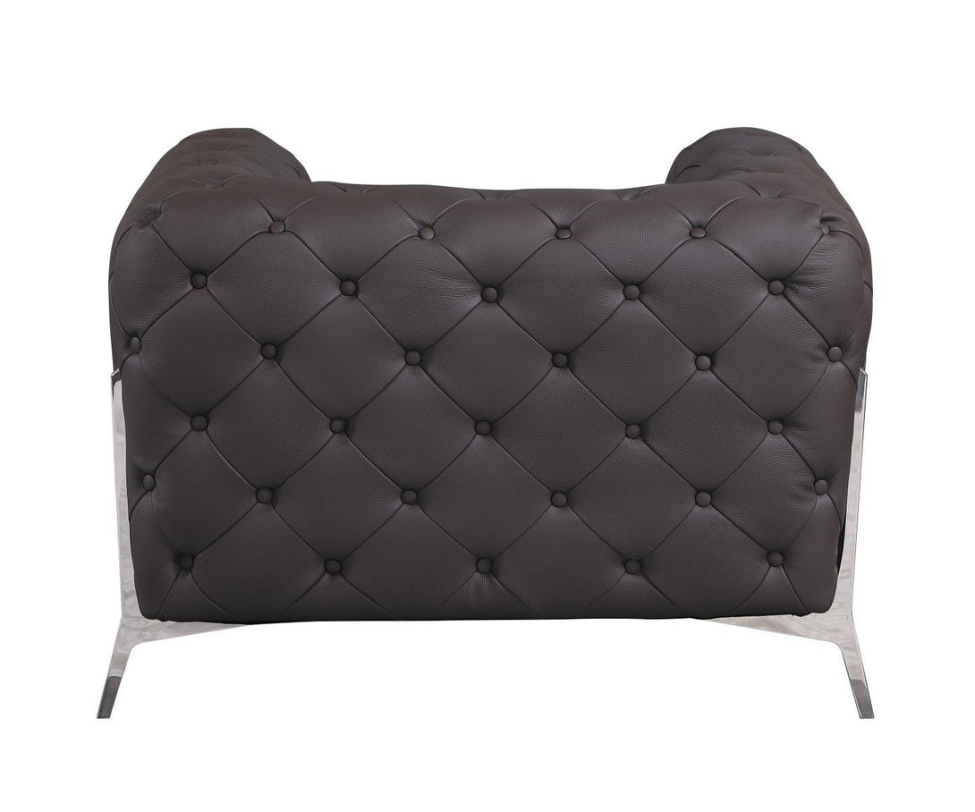 Divanitalia 970 Chair in Brown Italian Leather - Rear View of Chair on White Transparent Background