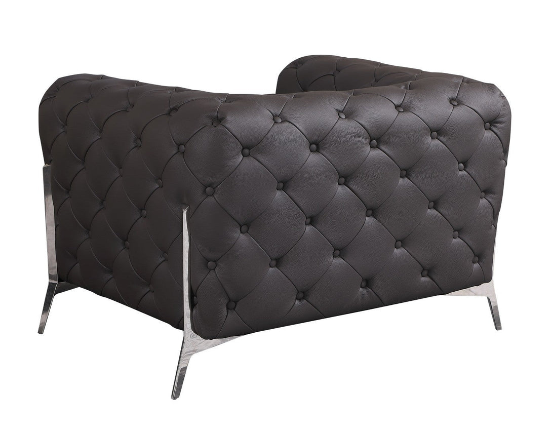 Divanitalia 970 Chair in Brown Italian Leather - Angled Rear View of Chair on White Transparent Background
