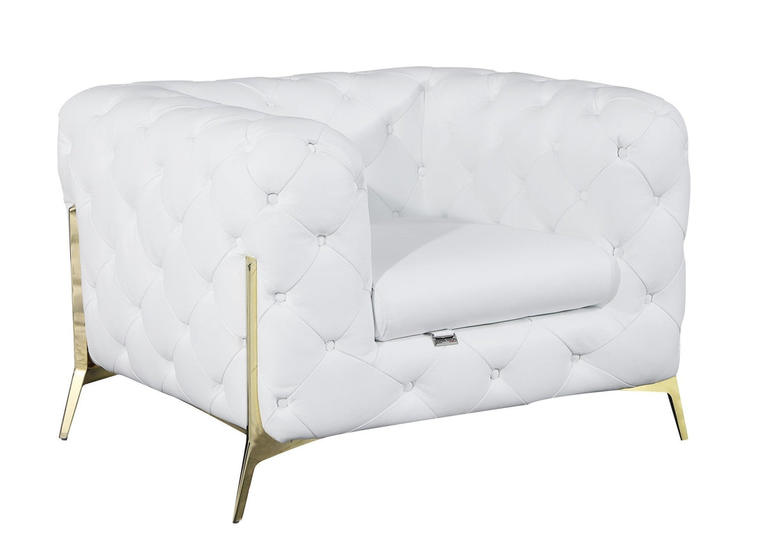 Divanitalia 970 Chair in White Italian Leather - Angled Front View of Chair on White Transparent Background