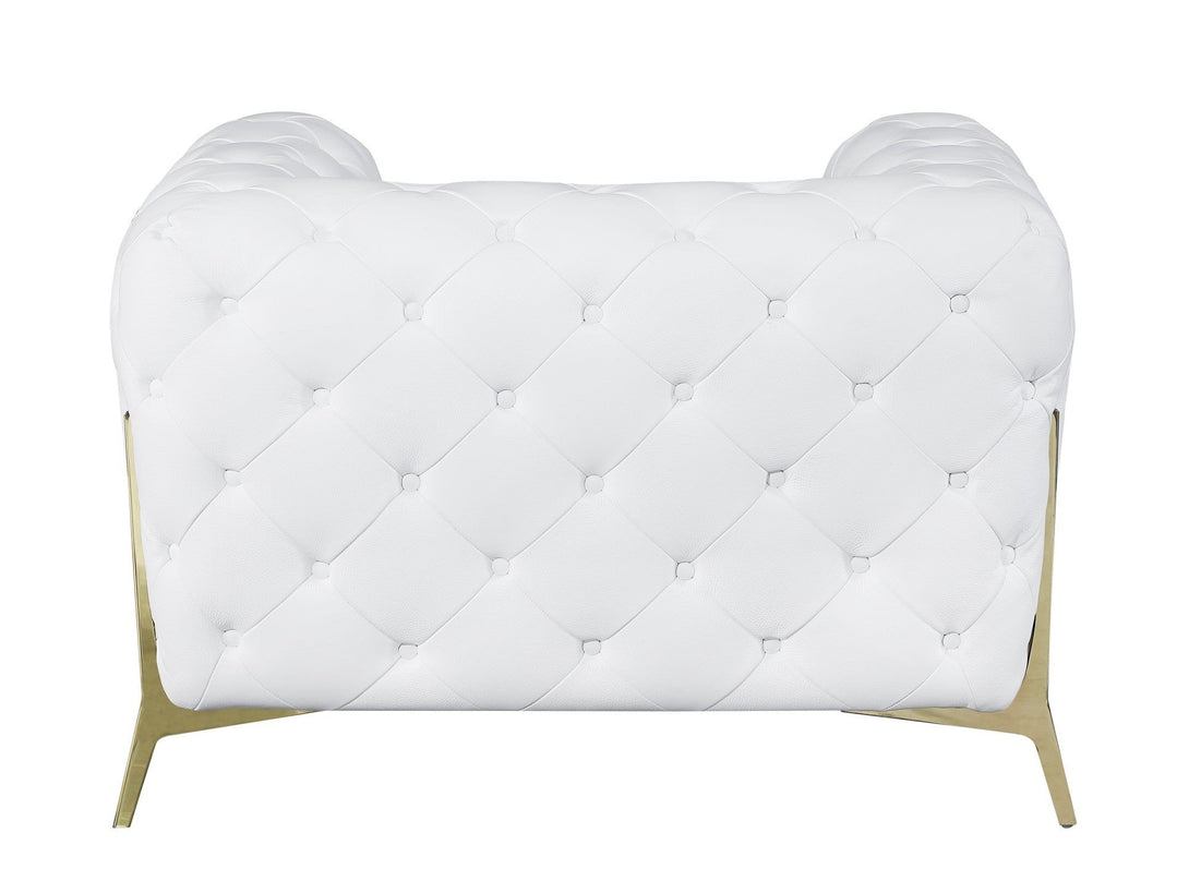 Divanitalia 970 Chair in White Italian Leather - Rear View of Chair on White Transparent Background