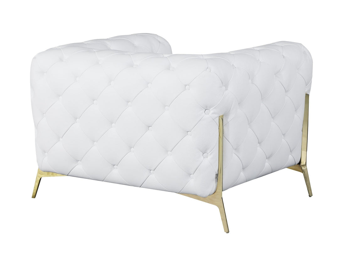 Divanitalia 970 Chair in White Italian Leather - Angled Rear View of Chair on White Transparent Background