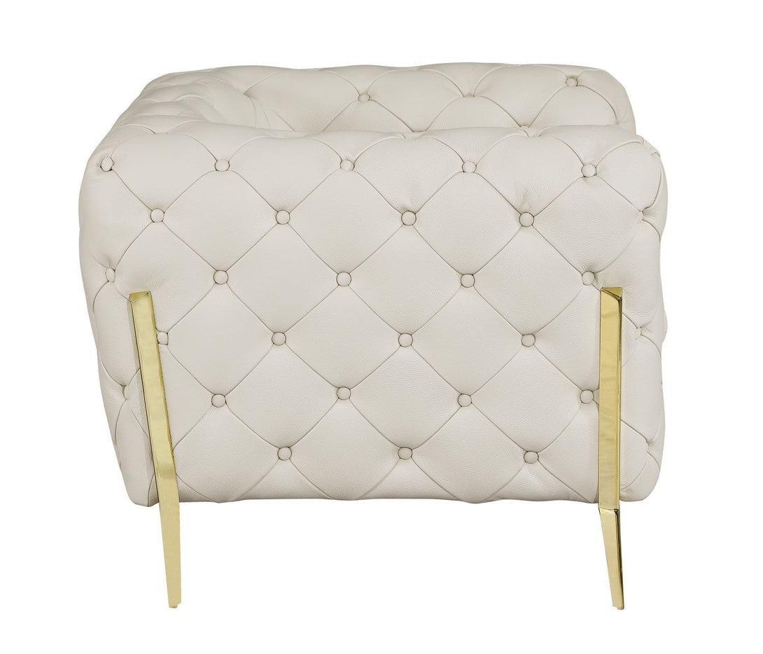 Divanitalia 970 Living Room Set in Beige Italian Leather - Side Profile View on White Transparent Background 2