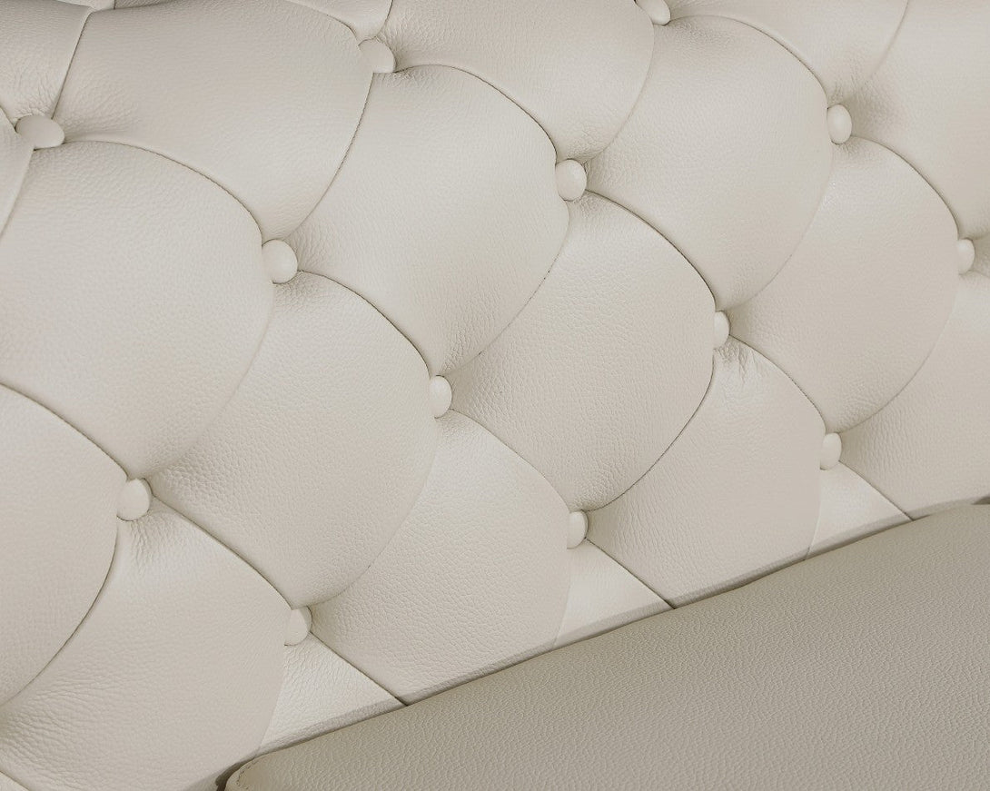 Close-Up View of Divanitalia Beige Italian Button-Tufted Leather Swatch