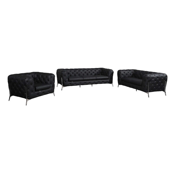 Divanitalia 970 Living Room Set in Black Italian Leather