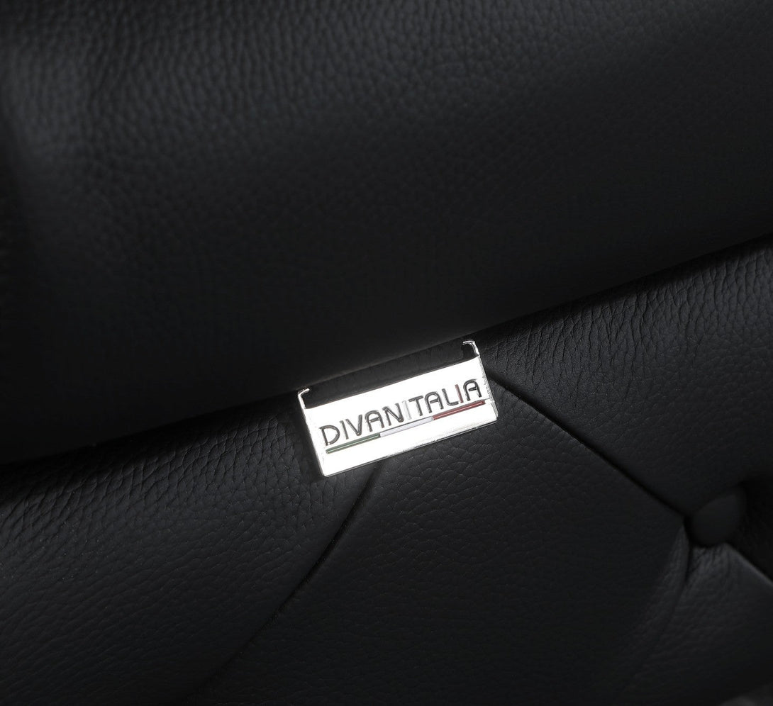 Divanitalia 970 Living Room Set in Black Italian Leather - Close-up View of Leather Stitching