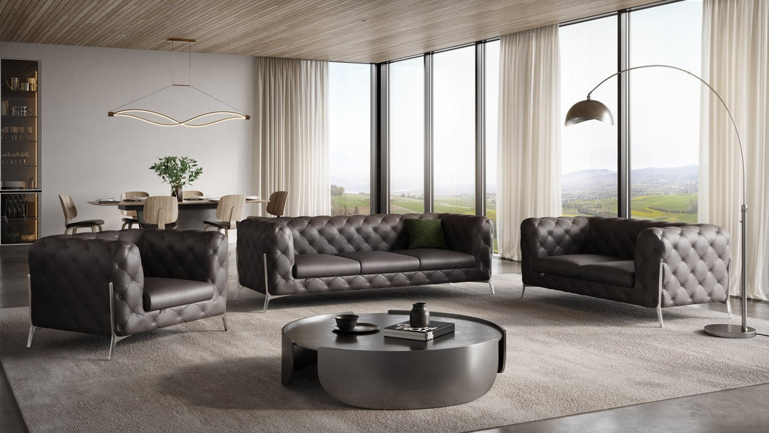 Divanitalia 970 Living Room Set in Brown Italian Leather - View of Furniture in a Modern Demo Room Environment 2