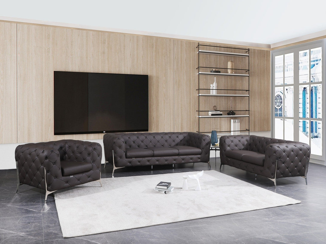 Divanitalia 970 Living Room Set in Brown Italian Leather - View of Furniture in a Modern Demo Room Environment