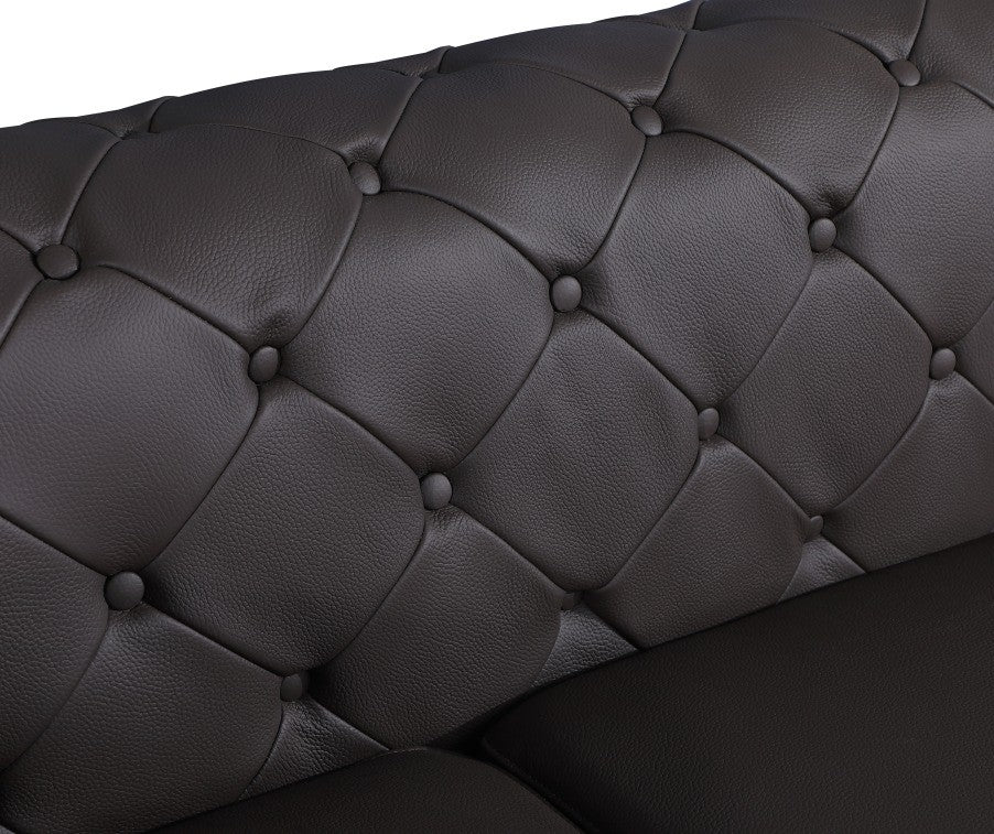 Close-Up View of Divanitalia Brown Button-Tufted Italian Leather Swatch