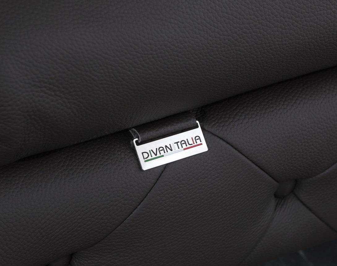 Divanitalia 970 Living Room Set in Brown Italian Leather - Close-up View of Leather Stitching