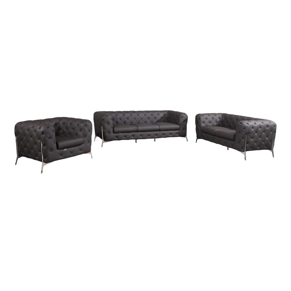 Divanitalia 970 Living Room Set in Dark Gray Italian Leather