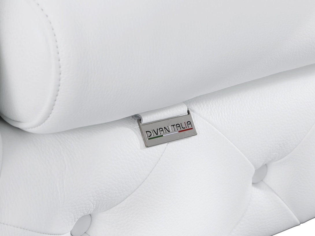 Close-Up View of Divanitalia White Italian Button-Tufted Leather Swatch