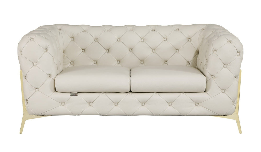 Divanitalia 970 Loveseat in Beige Italian Leather - Front View of Loveseat on White Transparent Background