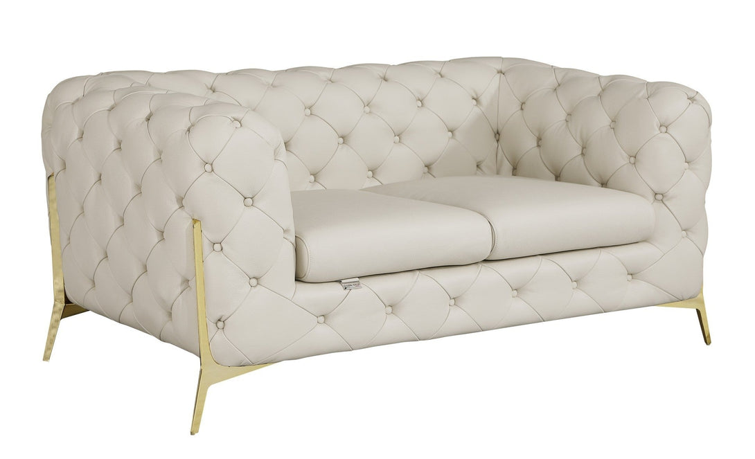 Divanitalia 970 Loveseat in Beige Italian Leather - Angled View of Loveseat on White Transparent Background