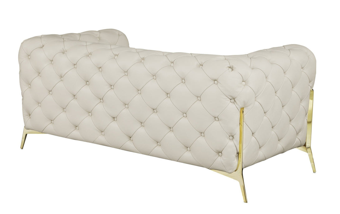 Divanitalia 970 Loveseat in Beige Italian Leather - Rear View of Loveseat on White Transparent Background