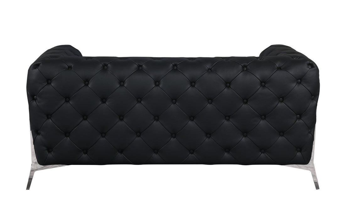 Divanitalia 970 Loveseat in Black Italian Leather - Rear View of Loveseat on White Transparent Background 2