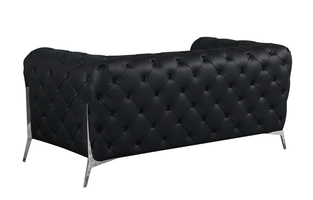 Divanitalia 970 Loveseat in Black Italian Leather - Rear View of Loveseat on White Transparent Background