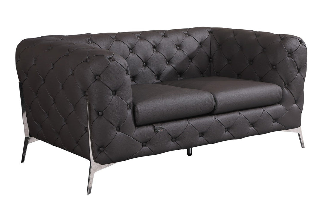 Divanitalia 970 Loveseat in Brown Italian Leather - Angled View of Loveseat on White Transparent Background