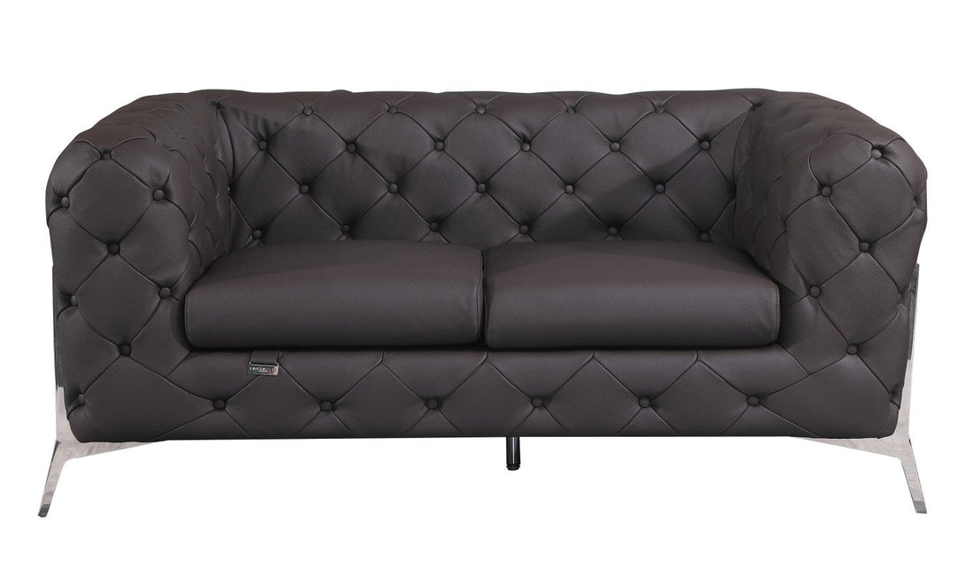 Divanitalia 970 Loveseat in Brown Italian Leather - Front View of Loveseat on White Transparent Background