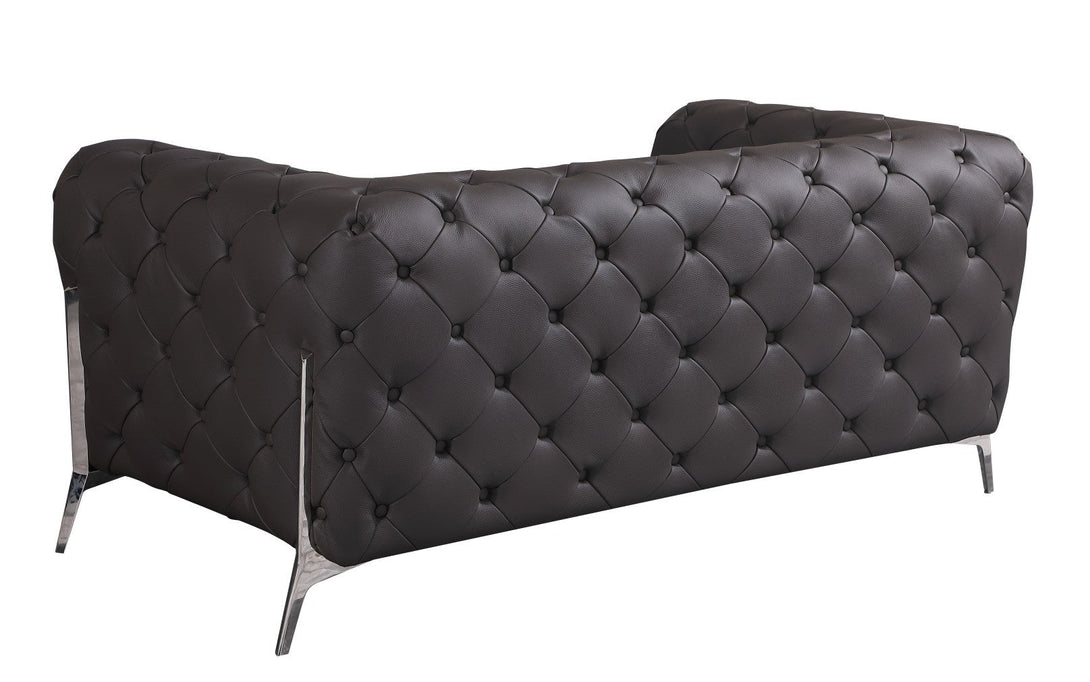 Divanitalia 970 Loveseat in Brown Italian Leather - Rear View of Loveseat on White Transparent Background