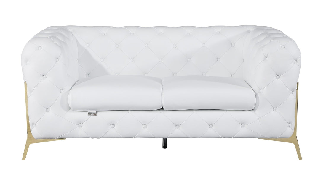 Divanitalia 970 Loveseat in White Italian Leather - Front View of Loveseat on White Transparent Background