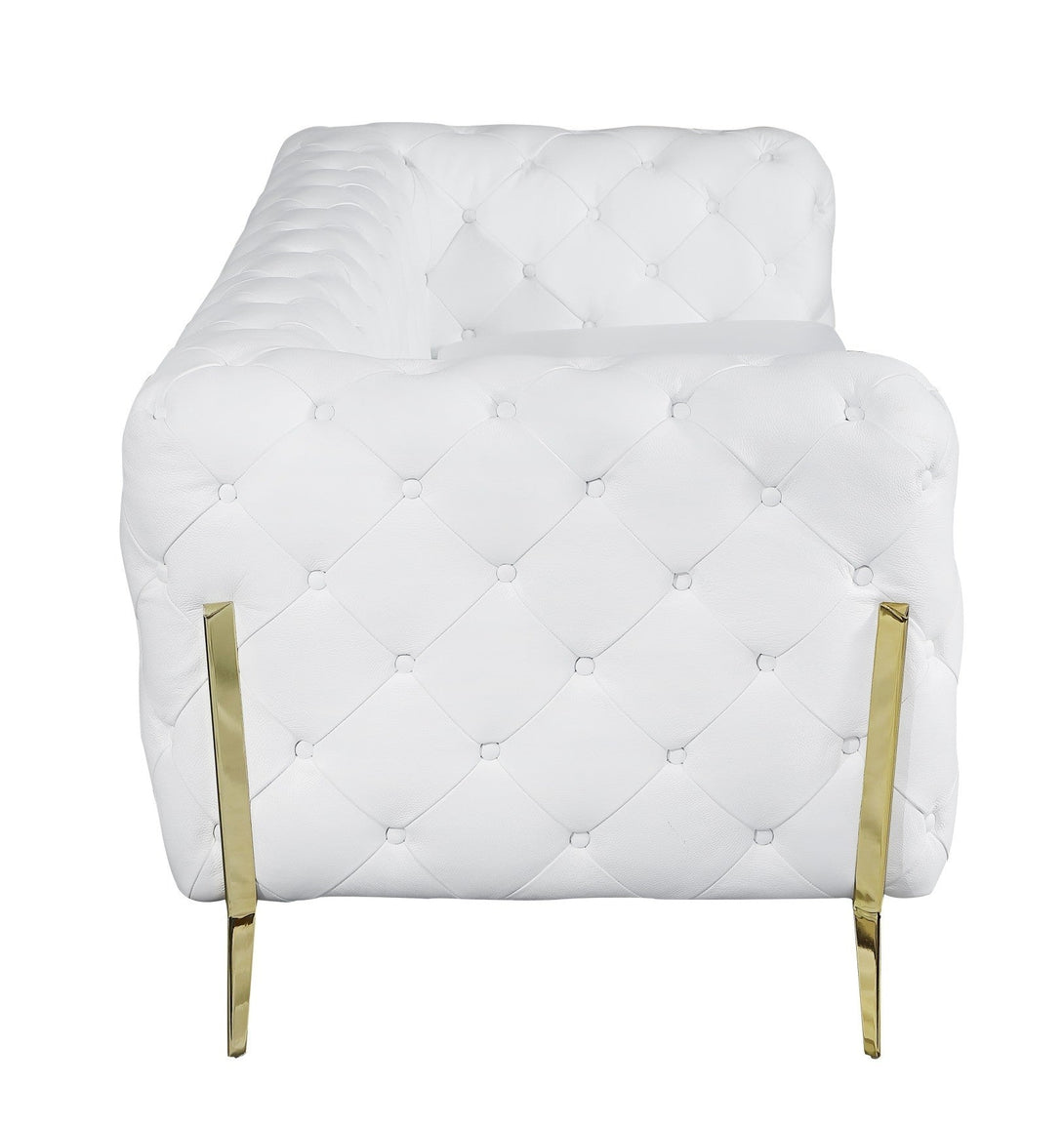 Divanitalia 970 Living Room Set in White Italian Leather - Side Profile View on White Transparent Background 2