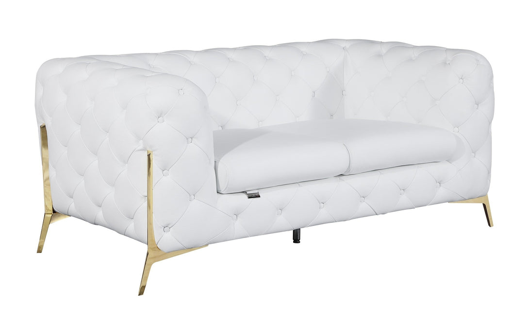 Divanitalia 970 Loveseat in White Italian Leather - Angled View of Loveseat on White Transparent Background