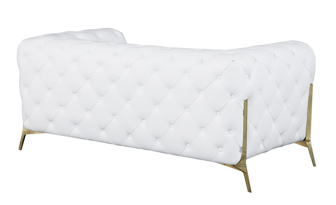 Divanitalia 970 Loveseat in White Italian Leather - Rear View of Loveseat on White Transparent Background