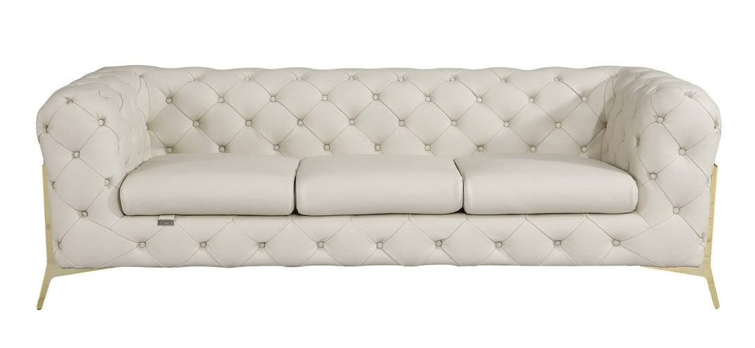 Divanitalia 970 Sofa in Beige Italian Leather - Front View of Sofa on White Transparent Background