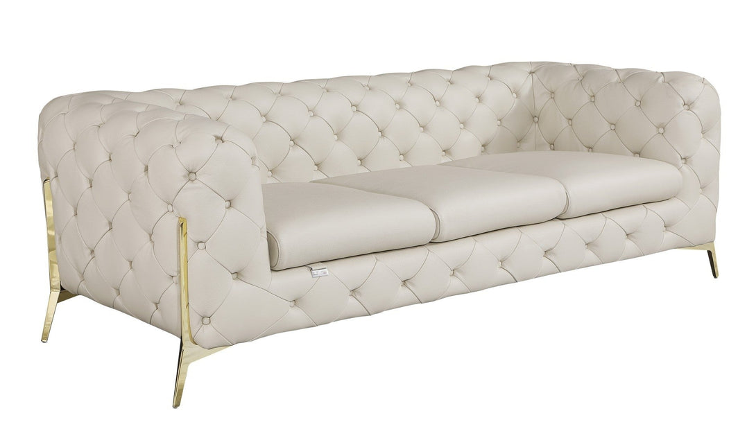 Divanitalia 970 Sofa in Beige Italian Leather - Angled View of Sofa on White Transparent Background