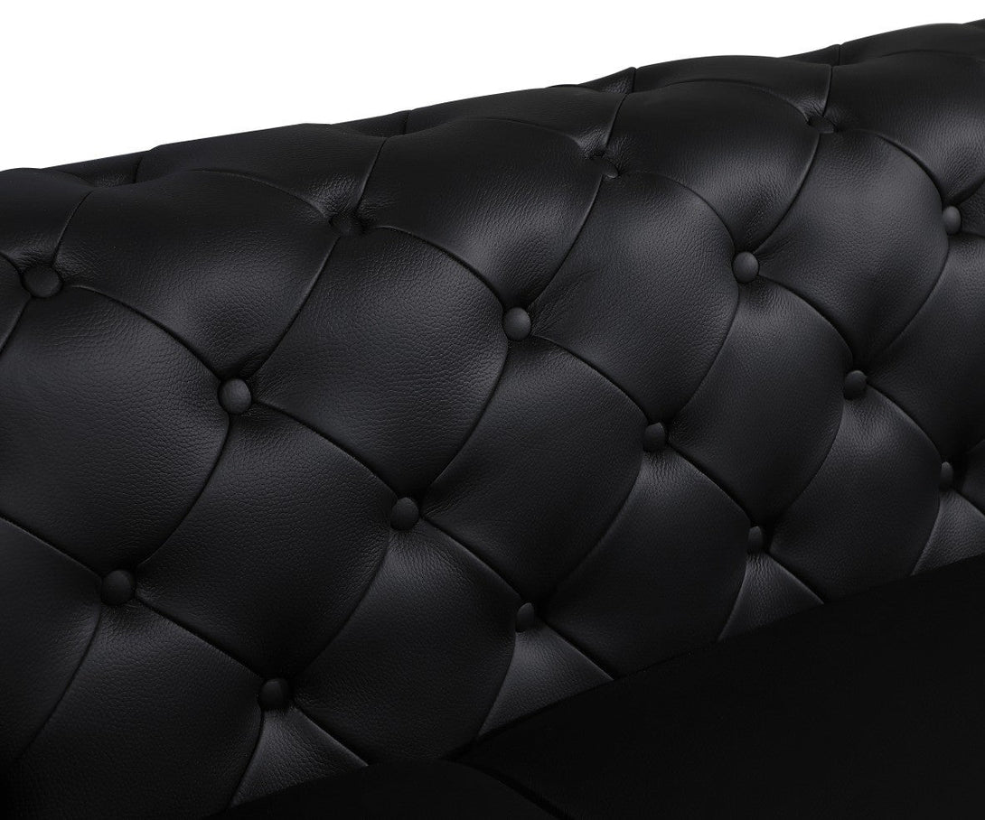 Close-Up View of Divanitalia Black Button-Tufted Italian Leather Swatch