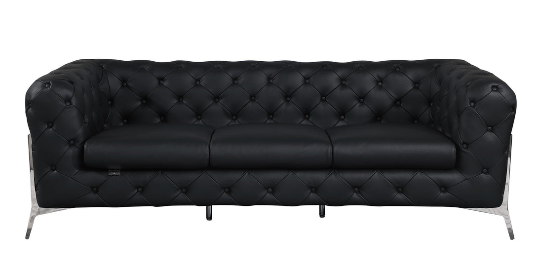 Divanitalia 970 Sofa in Black Italian Leather - Rear View of Sofa on White Transparent Background 2