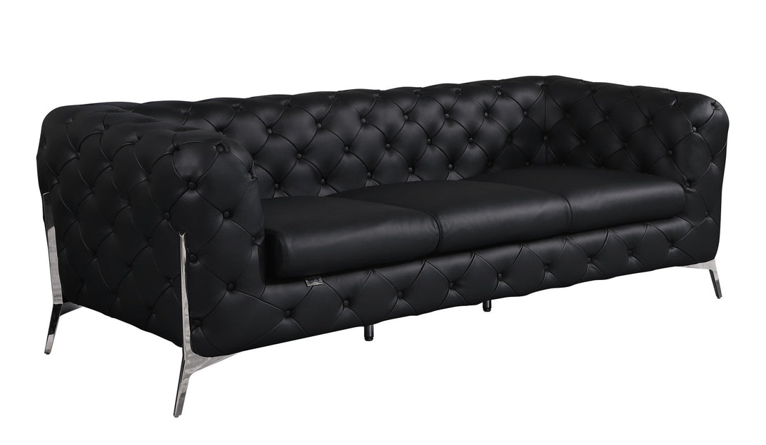 Divanitalia 970 Sofa in Black Italian Leather - Angled View of Sofa on White Transparent Background