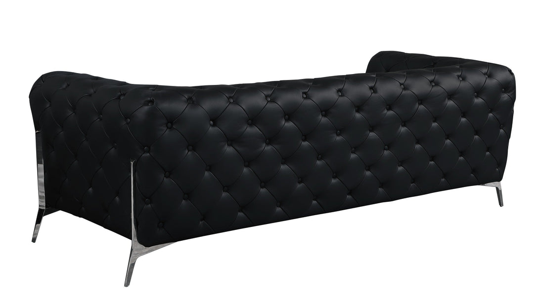 Divanitalia 970 Sofa in Black Italian Leather - Front View of Sofa on White Transparent Background