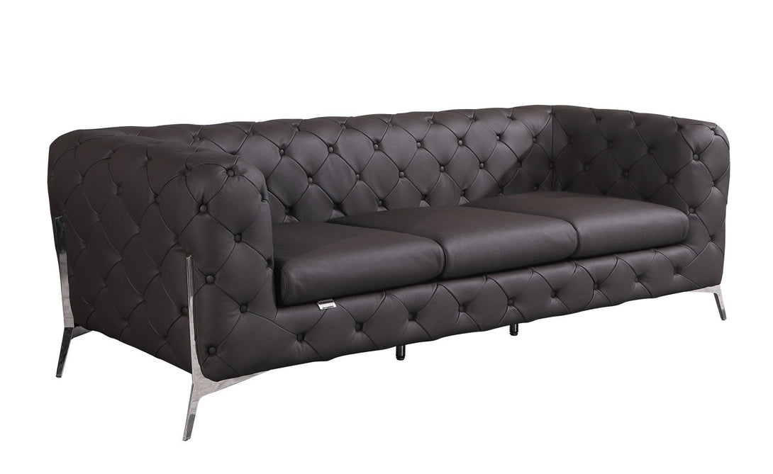 Divanitalia 970 Sofa in Brown Italian Leather - Angled View of Sofa on White Transparent Background