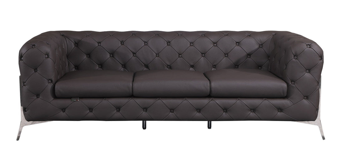 Divanitalia 970 Sofa in Brown Italian Leather - Front View of Sofa on White Transparent Background