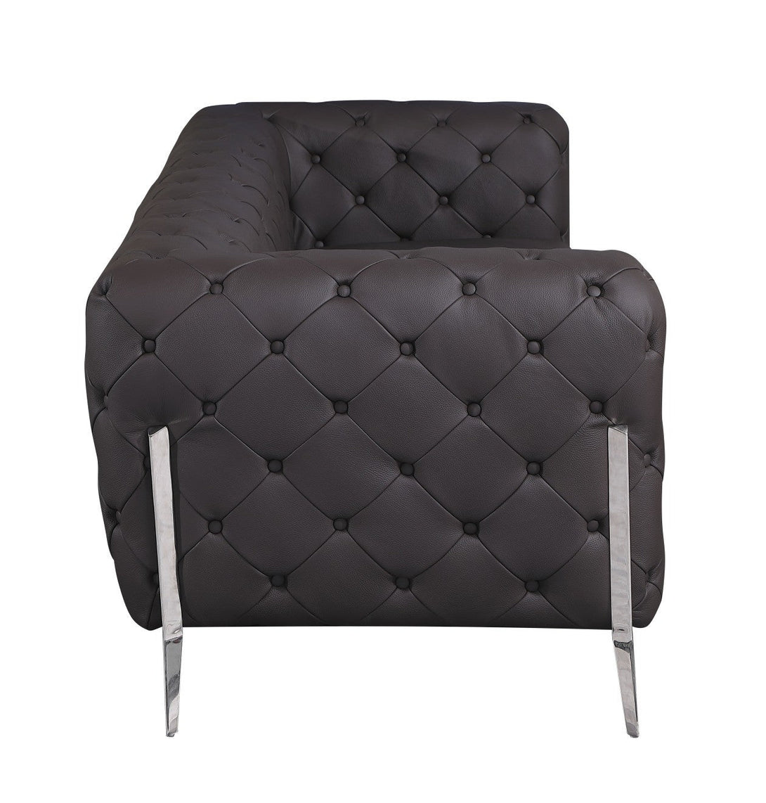 Divanitalia 970 Loveseat in Brown Italian Leather - Side Profile View on White Transparent Background 2