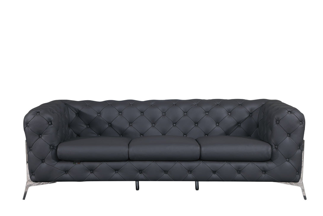 Divanitalia 970 Sofa in Gray Italian Leather - Front View of Sofa on White Transparent Background