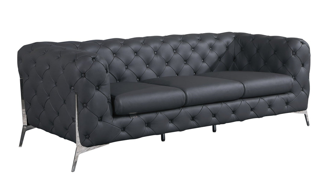 Divanitalia 970 Sofa in Gray Italian Leather - Angled View of Sofa on White Transparent Background